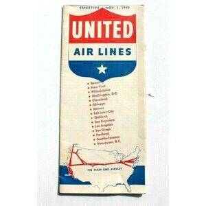 Vtg 1945 United Airlines Brochure Timetables Coast To Coast Schedules Route Map